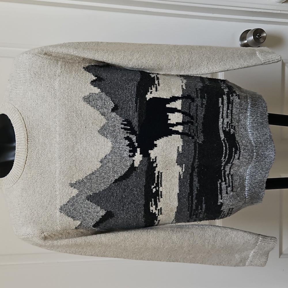 ABERCROMBIE & FITCH  KIDS Gray Sweater with Moose & Mountains Design - 9/10
